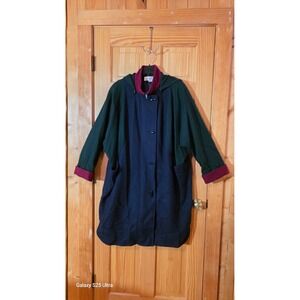 Kathryn Deene Vintage Wool Blend Colorblock Hooded Toggle Coat Navy Green 14/16